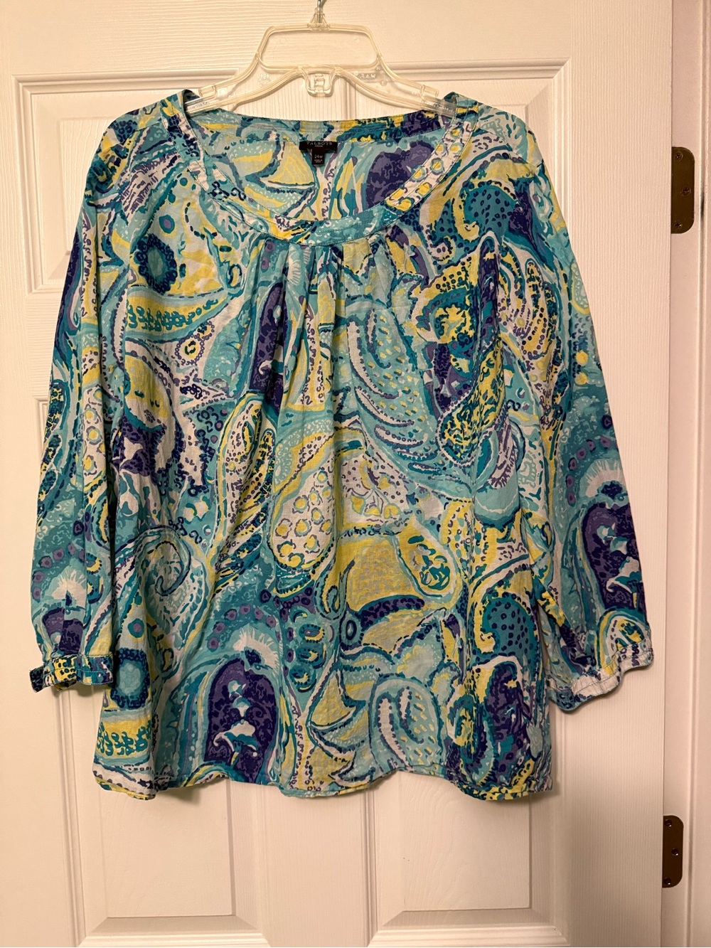 Talbots Teal, Aqua & Yellow Paisley Peasant Blouse